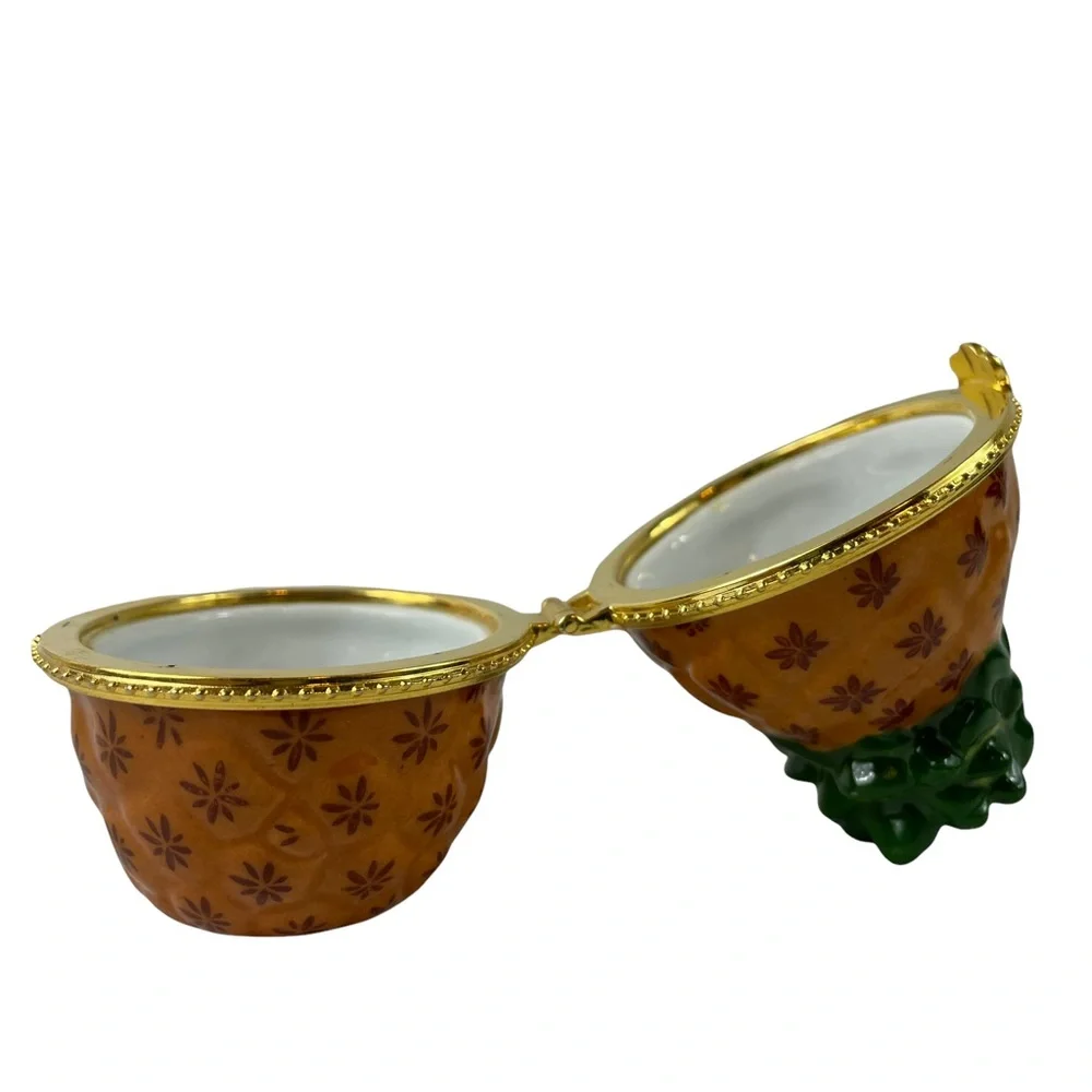 Vintage Limoges Unique Ceramic Pineapple Pill Ring Box Hand Painted Tropical VTG